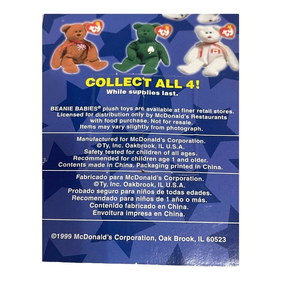 Ty Teenie Beanie Glory the Bear-McDonalds RARE, w/ Errors 1993-97 OakBrook - Picture 6 of 7